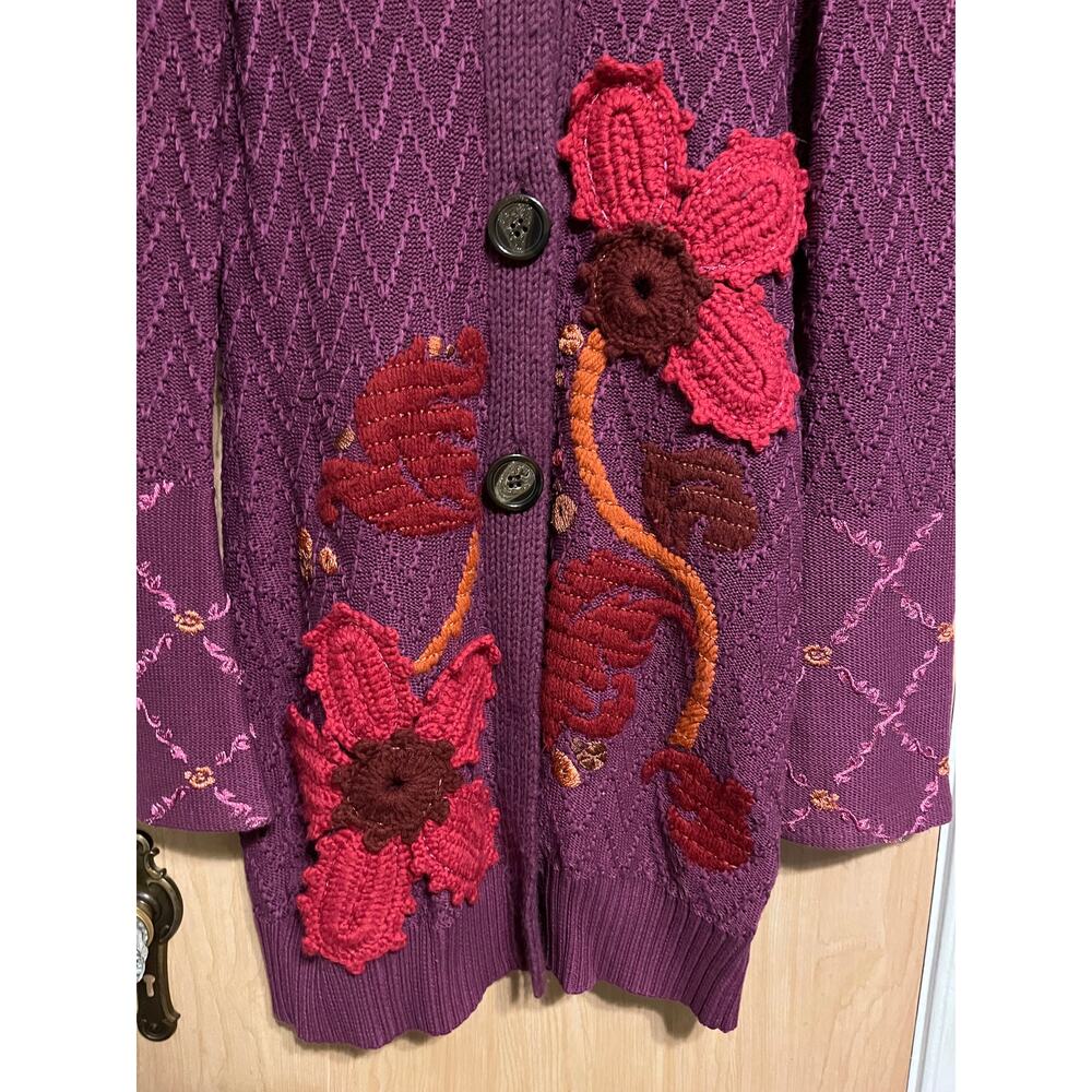 Michael Simon Funky Knit Floral Cardigan Silk Cotton Longline Boho Crochet - Picture 4 of 7